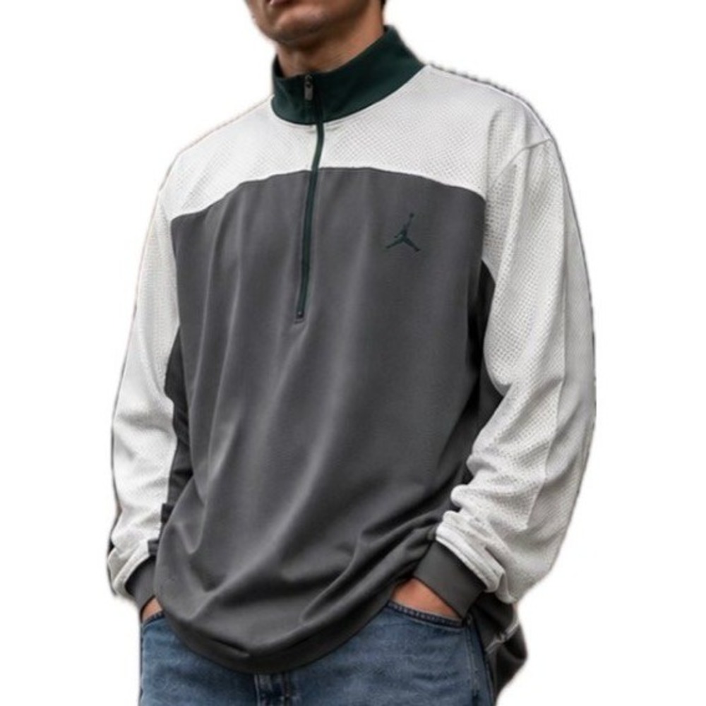 VTG Nike Jordon 20th Anniversary Zip Pullover Gray/White/Green. Men's Size XL.